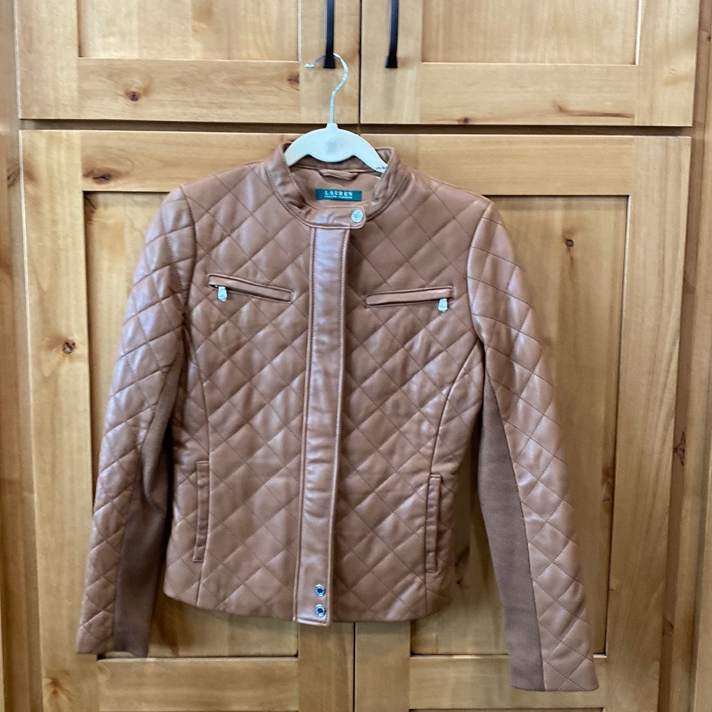 Quilted leather Ralph Lauren motto jacket. Tags attached. Never worn.